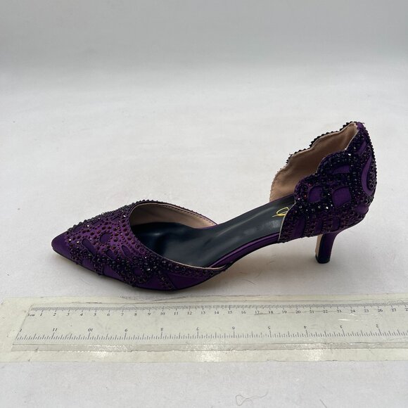 XYD Dark Purple Pointed Toe D\'Orsay Kitten Heel Rhinestone Studs Slip-On Shoes main image 5